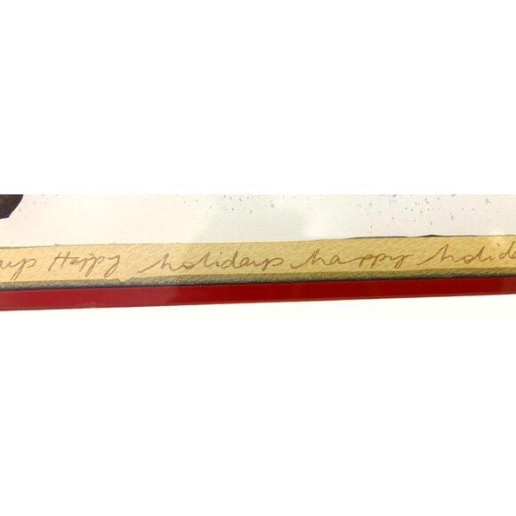 VTG Santa-Themed Glass Cutting Board w Happy Holidays Border 12"x10" Heat/ Scrat - Picture 6 of 8